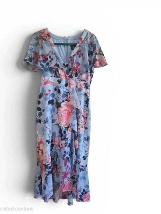 Adrianna Papell Dresses & Skirts - Adrianna Papell Light Blue Floral V-Neck Dress Size 6